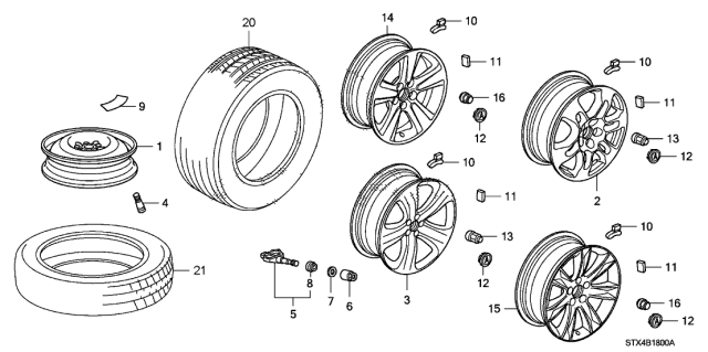2013 Acura MDX Machined 18 Inch Wheel Diagram for 42700-STX-A32