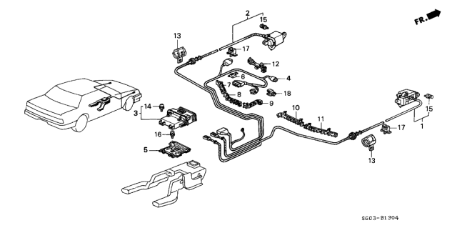 1990 Acura Legend 2 Door STD KA 5MT Control Unit - SRS Diagram