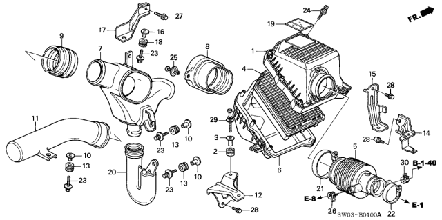 2001 Acura NSX Air Inlet Tube Joint Diagram for 17246-PR7-A00