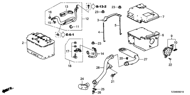 2016 Acura TLX Battery Cover Assembly Diagram for 31531-TZ7-A01