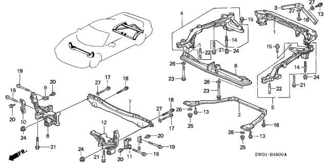 2003 Acura NSX 2 Door NSX-T KA 6MT Cross Beam Diagram