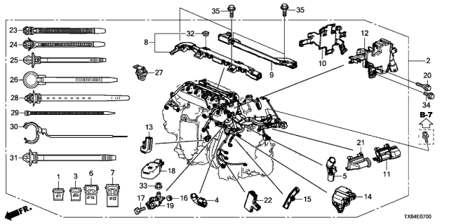 2013 Acura ILX Holder F, Engine Harness Diagram for 32133-R60-U50