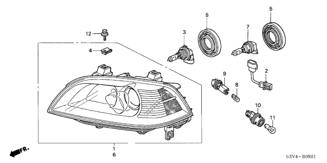 2006 Acura MDX Headlamp Socket Right Diagram for 33102-S3V-A11