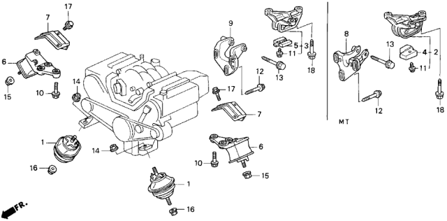 1992 Acura Legend 2 Door L* (MOQUETTE) KA 4AT Engine Mount Diagram