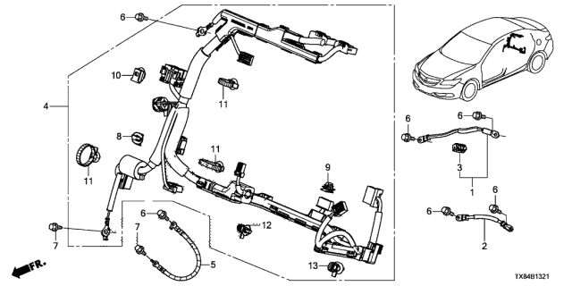 2013 Acura ILX Hybrid Clip, High Voltage Cable Diagram for 1F134-RMX-003