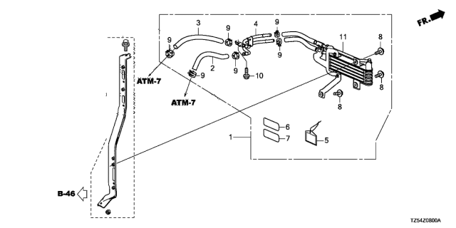 2014 Acura MDX 5 Door ADV (SH-AWD ENT) KA 6AT ATF Cooler Kit Diagram