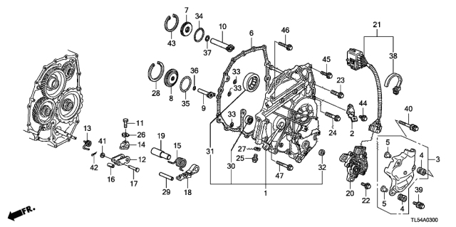 2011 Acura TSX AT Left Side Cover Diagram