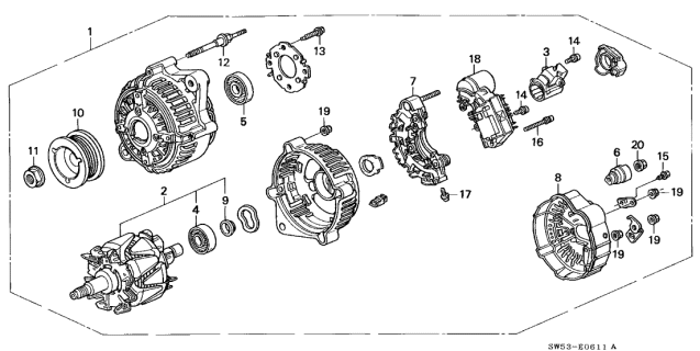 1996 Acura TL Alternator Assembly (Clb53) (Denso) Diagram for 31100-P5G-003