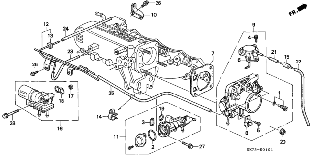 1993 Acura Integra Throttle Wire Stay Diagram for 16411-PR3-000