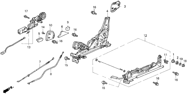 1992 Acura Legend 2 Door L* (MOQUETTE) KA 4AT Right Front Seat Components Diagram