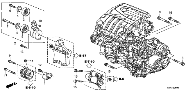 2009 Acura MDX Alternator Bracket - Tensioner Diagram