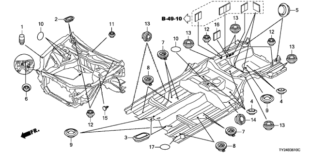 2019 Acura RLX 4 Door ADV (SH-AWD (HYBRID)) KA DCT Grommet (Front) Diagram