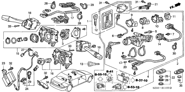 2000 Acura RL Steering Column-Key Lamp Diagram for 35109-SZ3-A01