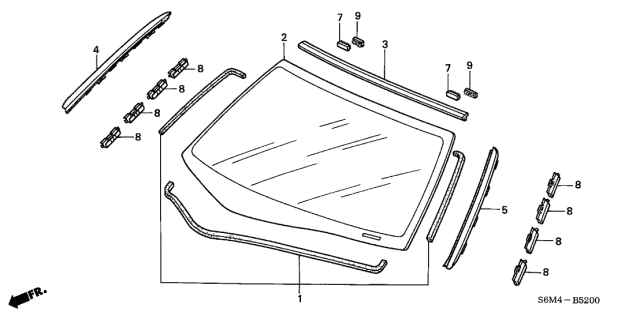 2005 Acura RSX 3 Door BASE KA 5MT Front Windshield Diagram