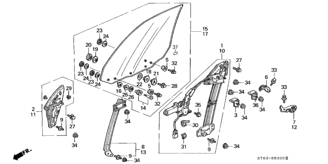 2001 Acura Integra Holder, Passenger Side Door Sash Diagram for 72240-ST8-003