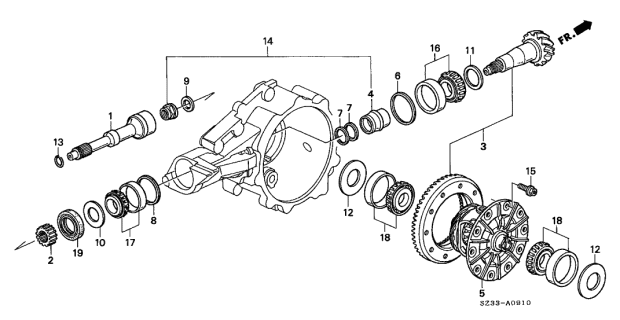 2000 Acura RL 4 Door RL (NAVIGATION) KA 4AT AT Differential Gear Diagram