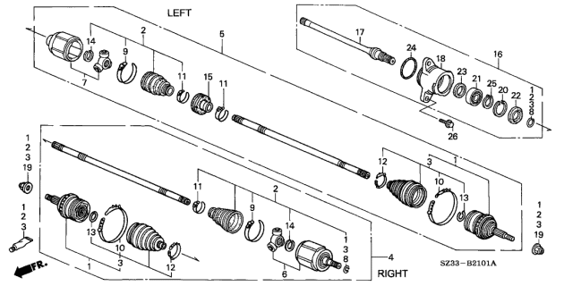 2000 Acura RL 4 Door RL (NAVIGATION) KA 4AT Driveshaft Diagram
