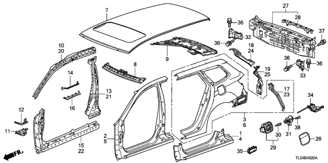 2012 Acura TSX Outer Panel - Rear Panel Diagram