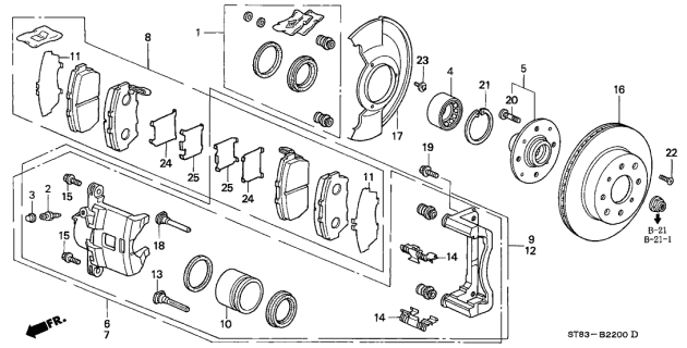 1999 Acura Integra 4 Door GS (LEATHER) KA 4AT Front Brake Diagram