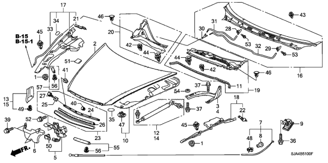 2006 Acura RL Lever, Hood Wire (Graphite Black) Diagram for 74135-SJA-A01ZA