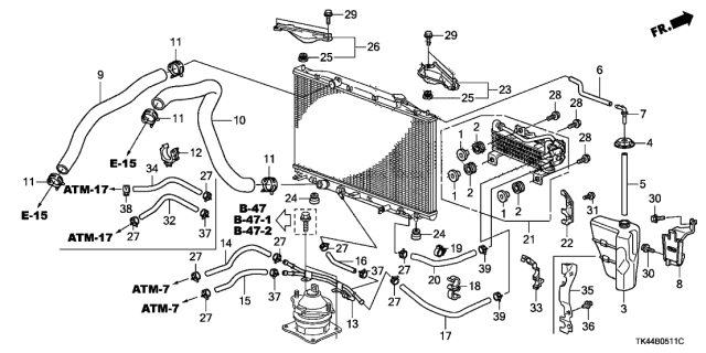 2012 Acura TL Water (Lower) Hose Diagram for 19502-RK1-A00