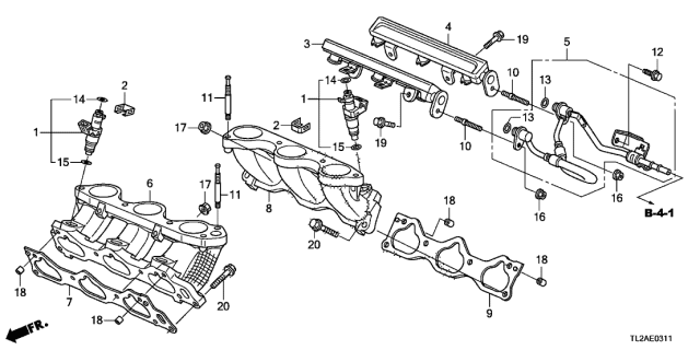 2014 Acura TSX Fuel Injector (V6) Diagram