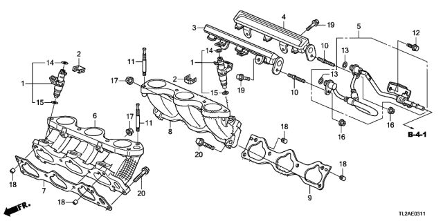 2013 Acura TSX 4 Door TSX V6 KA 5AT Fuel Injector (V6) Diagram