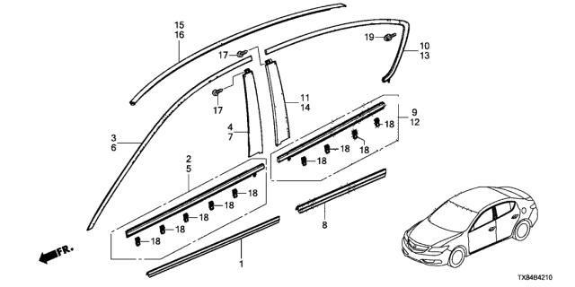 2014 Acura ILX Hybrid Left Rear Door Sash Garnish Diagram for 72970-TX6-A01