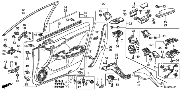 2012 Acura TSX Power Window Assistant Switch Assembly Diagram for 35760-TL2-A02