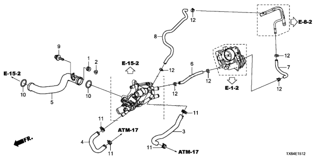 2017 Acura ILX 4 Door TECH (PLUS) KA DCT Water Hose (2.4L) Diagram