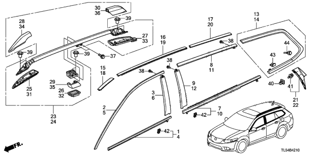 2011 Acura TSX Right Rear Molding Assembly Diagram for 72910-TL4-003