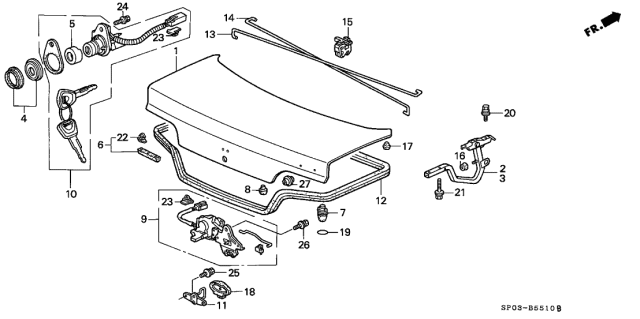 1993 Acura Legend Spring, Driver Side Trunk Opener Diagram for 74872-SP0-000