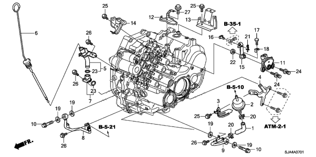 2011 Acura RL 4 Door RL-ADV KA 6AT AT Oil Level Gauge - ATF Pipe Diagram