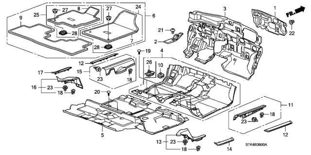 2007 Acura RDX Floor Mat Diagram