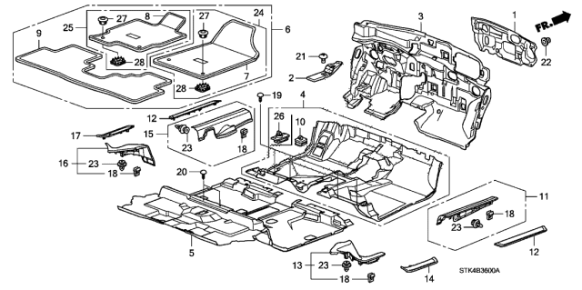 2010 Acura RDX 5 Door TECH (SH-AWD) KA 5AT Floor Mat Diagram