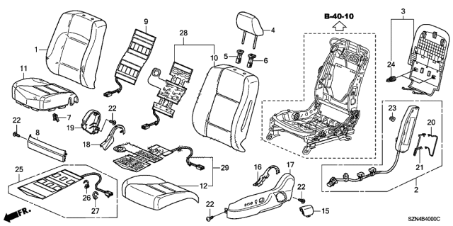 2013 Acura ZDX Left Front Seat Cushion Cover (Premium Black) (Leather) Diagram for 81531-SZN-A52ZB