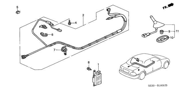 2003 Acura RL Feeder, Glass Antenna Diagram for 39160-SZ3-A83