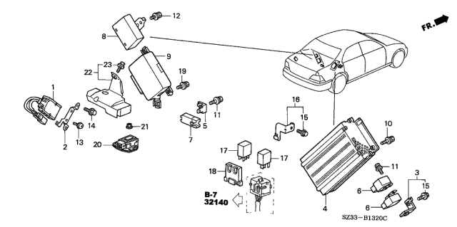 2000 Acura RL 4 Door RL (NAVIGATION) KA 4AT Control Unit (Trunk) Diagram