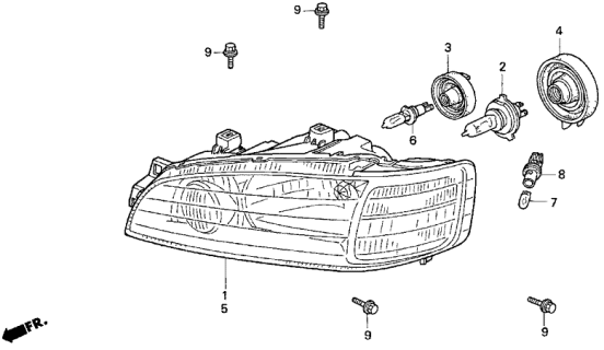 1997 Acura TL Right Halogen Headlight Diagram for 33101-SW5-A01