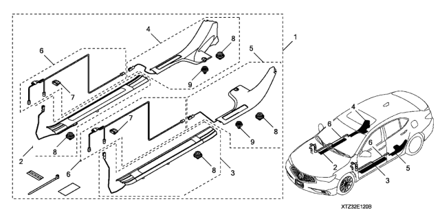 2018 Acura TLX Garnish, Assembly Right Rear Step Diagram for 08E12-TZ3-2M0A3