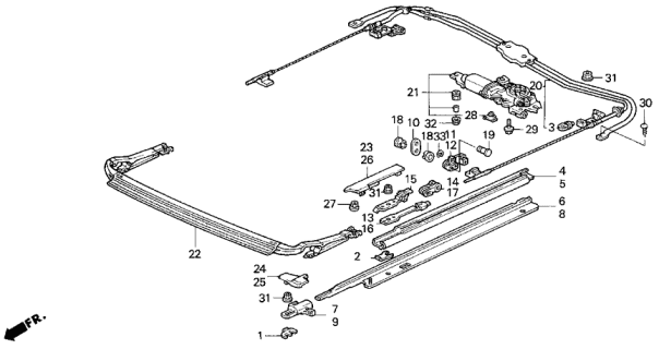 1993 Acura Vigor Rail, Passenger Side Sunshade (Sunroof) Diagram for 70320-SL4-003