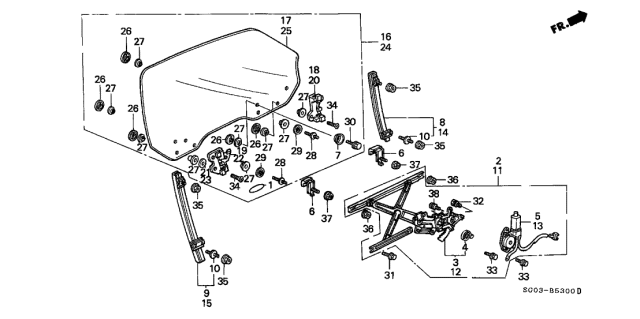 1990 Acura Legend Slider Assembly, Right Front Door Glass Diagram for 73321-SG0-004