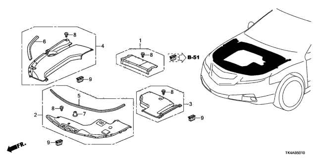 2014 Acura TL Cover Front Bulkhead Diagram for 74117-TK4-A10