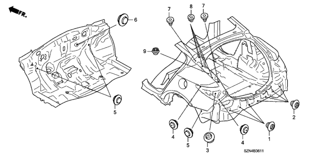 2010 Acura ZDX 5 Door TECH KA 6AT Grommet (Rear) Diagram