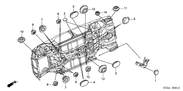 2004 Acura RL Grommet Diagram 2