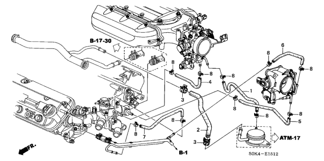 2002 Acura TL 4 Door TYPE-S KA 5AT Water Hose Diagram