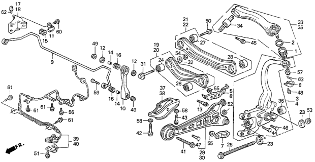 1993 Acura Vigor Left Rear Control Arm (Upper) Diagram for 52400-SM4-A04