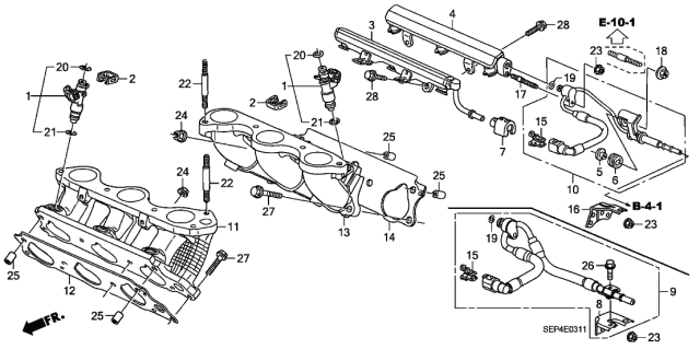 2007 Acura TL 4 Door BASE (NAVIGATION) KA 5AT Fuel Injector Diagram