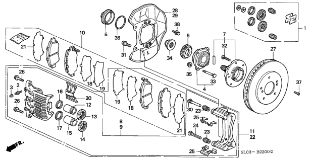 2000 Acura NSX Front Disc Brake pad Set Diagram for 45022-SL0-J03