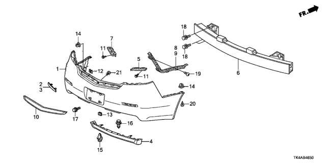 2014 Acura TL Right Rear Bumper Side Spacer Diagram for 71593-TK4-A00